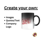 Images or quotes or company logo on your black magic mug or cup at praila.com