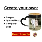 Images or quotes or company logo on your heart handle black magic mug or cup at praila.com