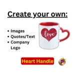 Images or quotes or company logo on your red heart handle mug or cup at praila.com