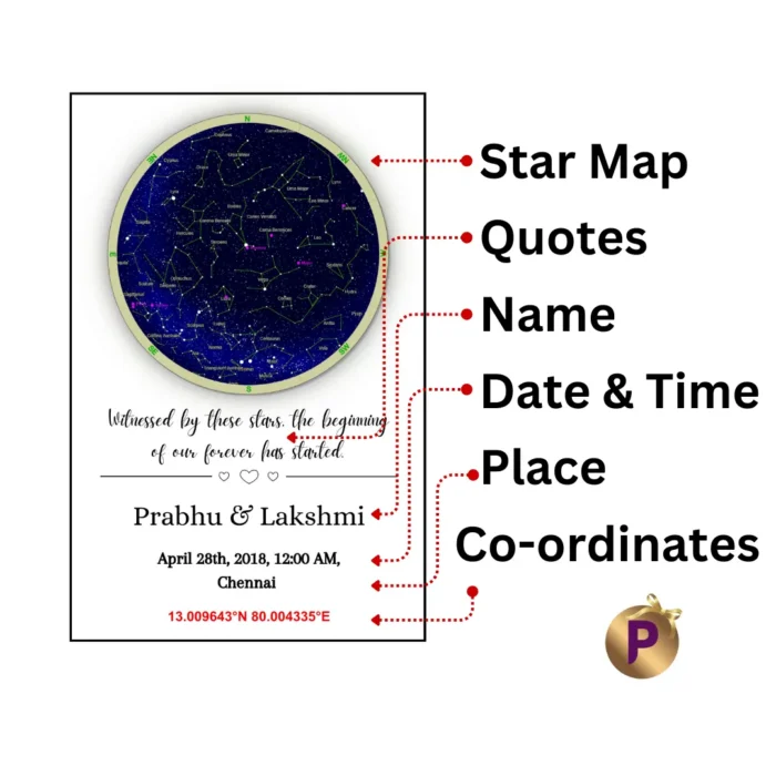 sky star map with name place date time